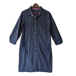 Talbots Denim Shirt Dress Womens Size 12 Collared Classic Button Front Dark Wash